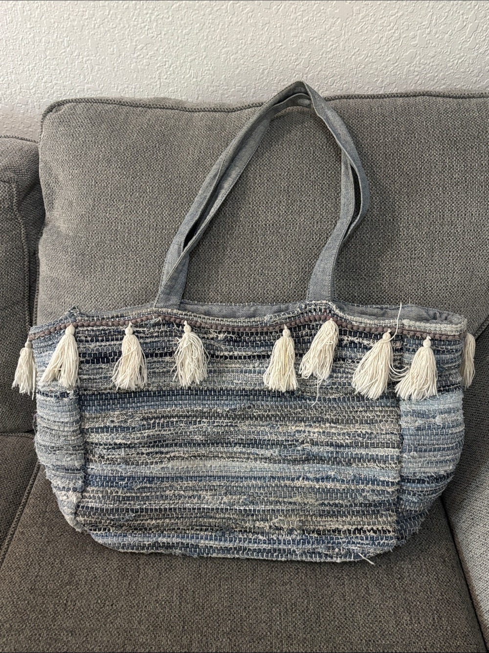 Blue Jean Stripe Tassel Tote Bag - Amuse Society